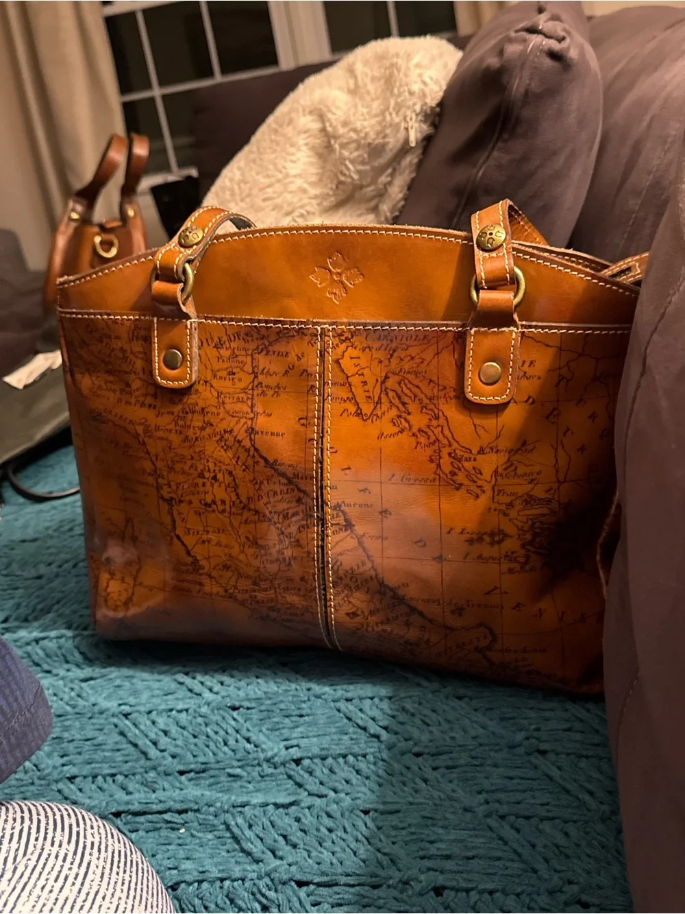 Patricia Nash Poppy Signature Vintage Map Tooled Leather Satchel - Picture 9 of 9